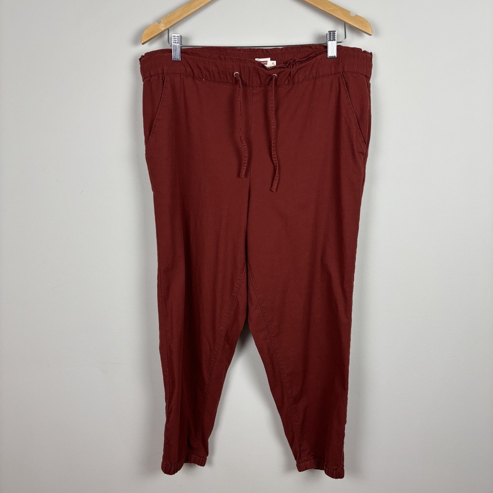 Levi's Jogger Pants‎ Womens XL Brick Red Pull On Drawstring Waist High Rise Crop